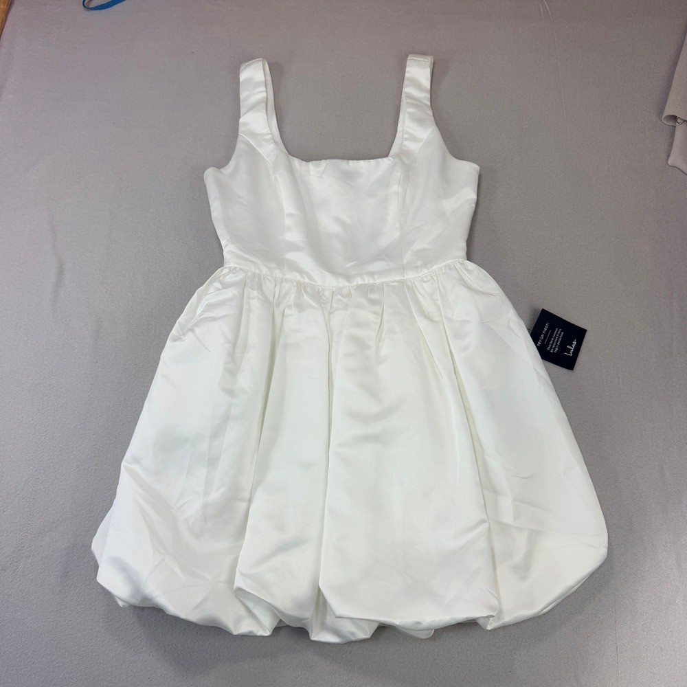 Lulus White Satin Square Neck Bubble Hem Mini Dress Medium NWT